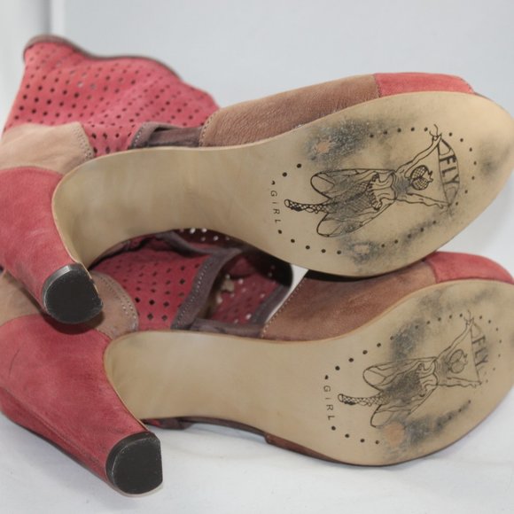 Fly Girl Portugal Red/Tan Heels Sz 39 - Picture 4 of 5